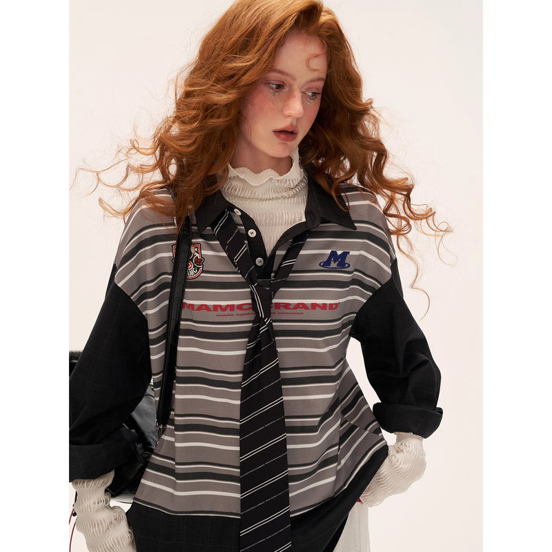 Embroidered Striped Polo Top