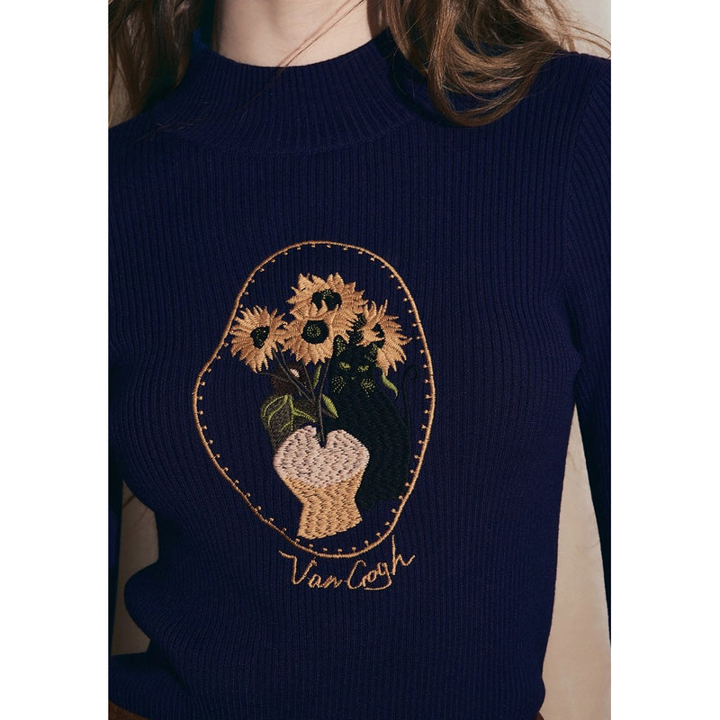向日葵の刺繍ニットセーター