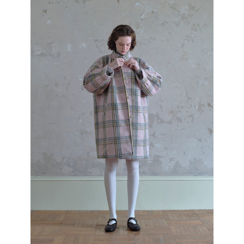 Pink Plaid Wool Retro Coat