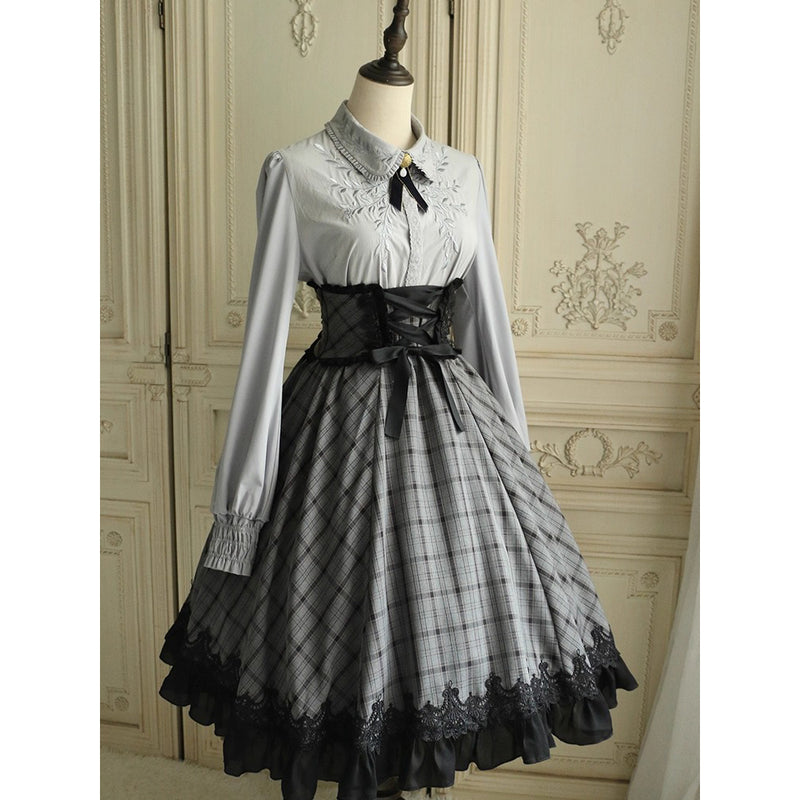 薄墨の格子柄コルセットスカート[2026年3月下旬-4月下旬発送予定]