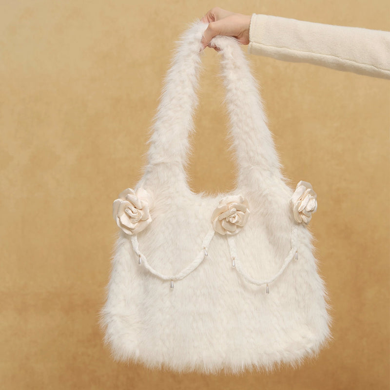 椿の花のファートートバッグ - Off White