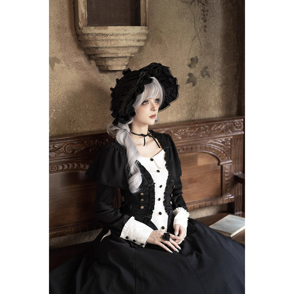 暗黒夜会のクラシカルケープワンピース - Black × White[2026年3月上旬-3月下旬発送予定]