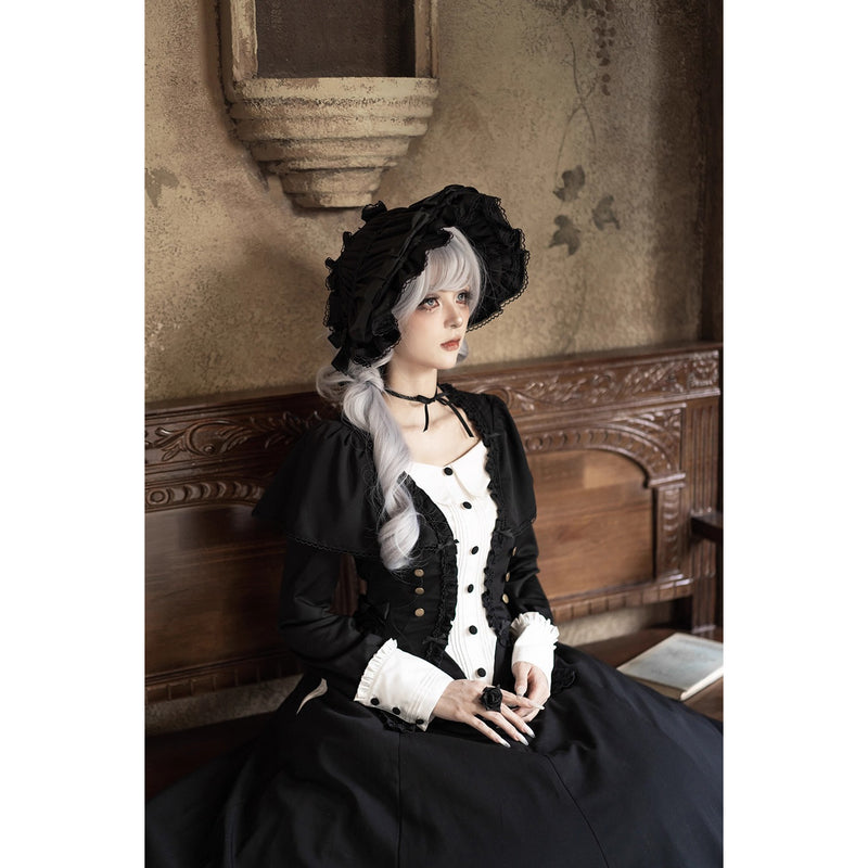 暗黒夜会のクラシカルケープワンピース - Black × White[2026年3月上旬-3月下旬発送予定]