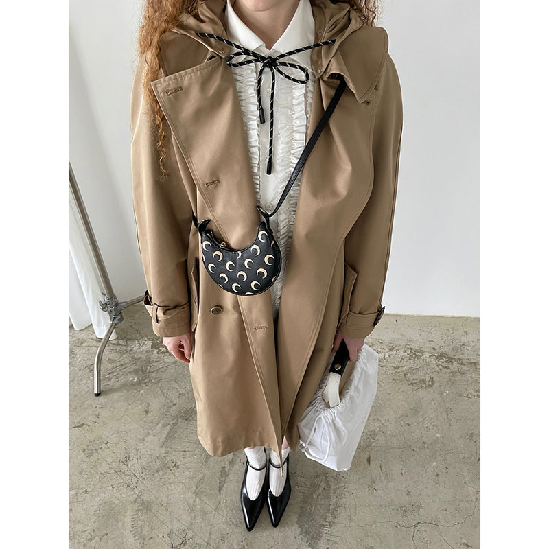 Khaki Doll Collar Detachable Hooded Trench Coat