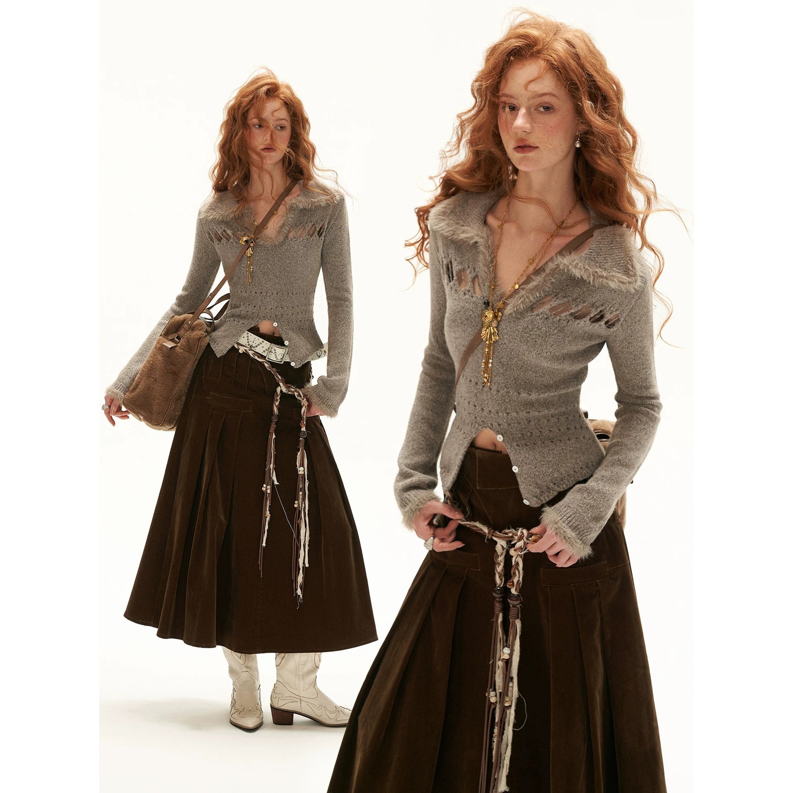 Fur-Trim Openwork Knit Top – ManusMachina