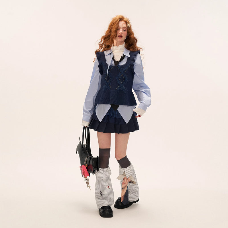 Navy Argyle Knit Bustier