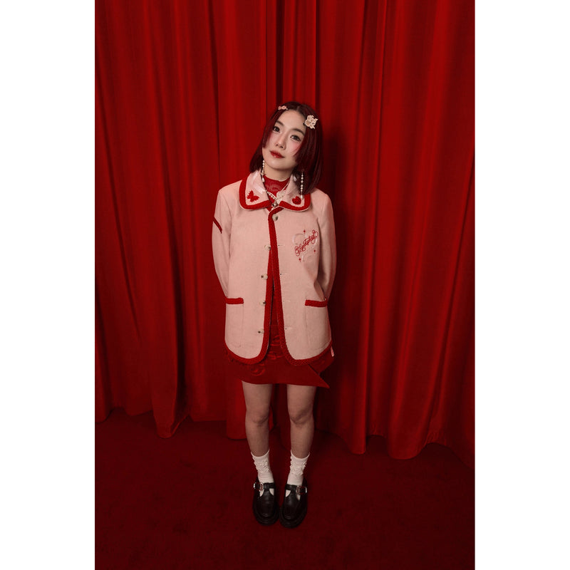 紫陽花と蝶の刺繍ウールジャケット