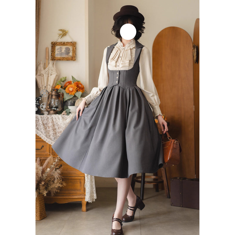 英吉利のお嬢様のクラシカルジャンパースカートとハイネックブラウス（ダークグレー）