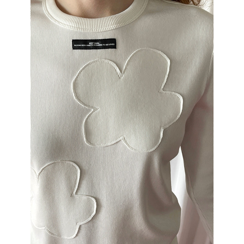 Flower Appliqué Embroidered Long-Sleeved Top