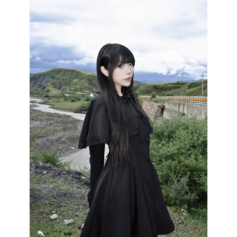 黒のお嬢様のケーププリーツワンピース