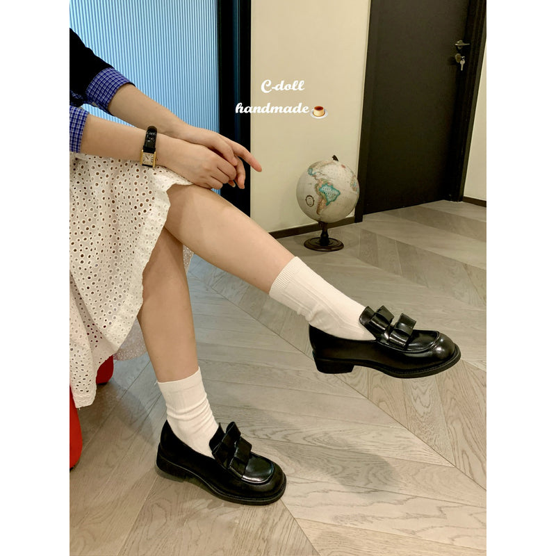 Double Ribbons Black Loafers