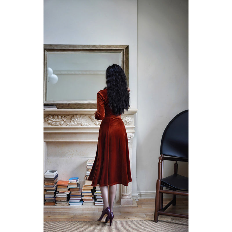 赤銅色の貴婦人ベルベットワンピース