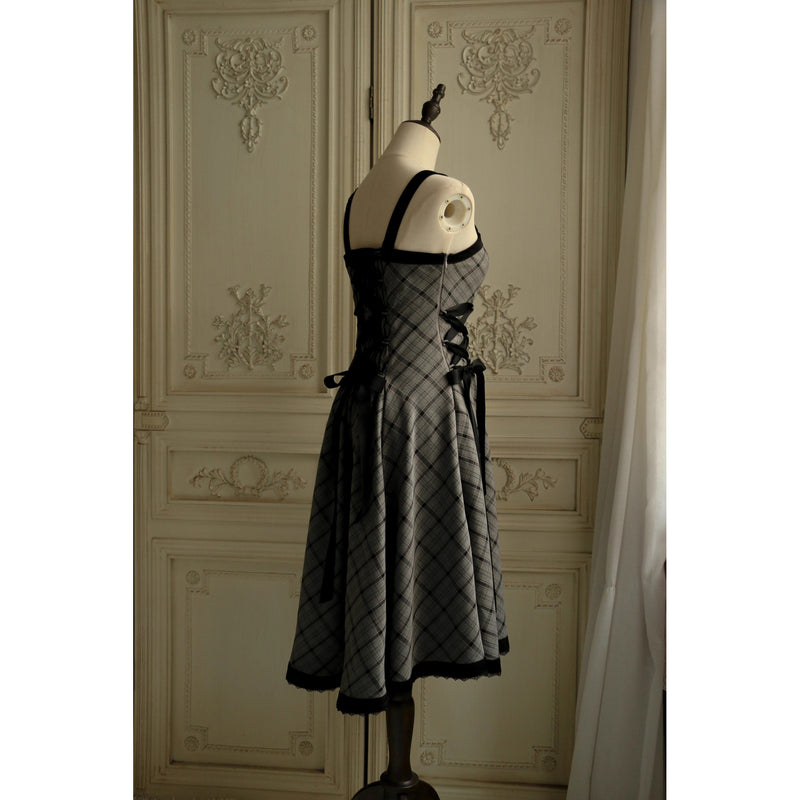 薄墨の格子柄ジャンパースカート[2026年3月下旬-4月下旬発送予定]