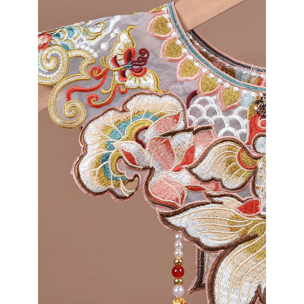 アンティークフランス 付け襟＆ウェストベルト ヴァレンシエンヌ＆花刺繍アップリケ 金魚と花の刺繍付け襟 – ManusMachina