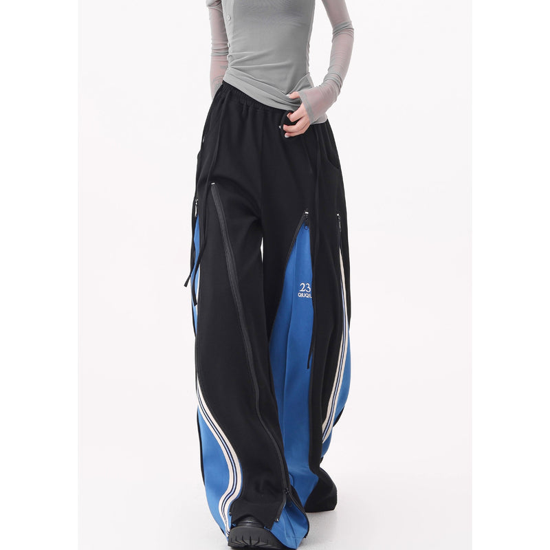 Blue Switching Wide Track Pants