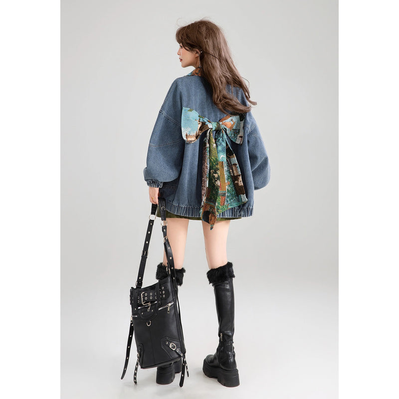 西洋油彩画のリボンデニムジャケット