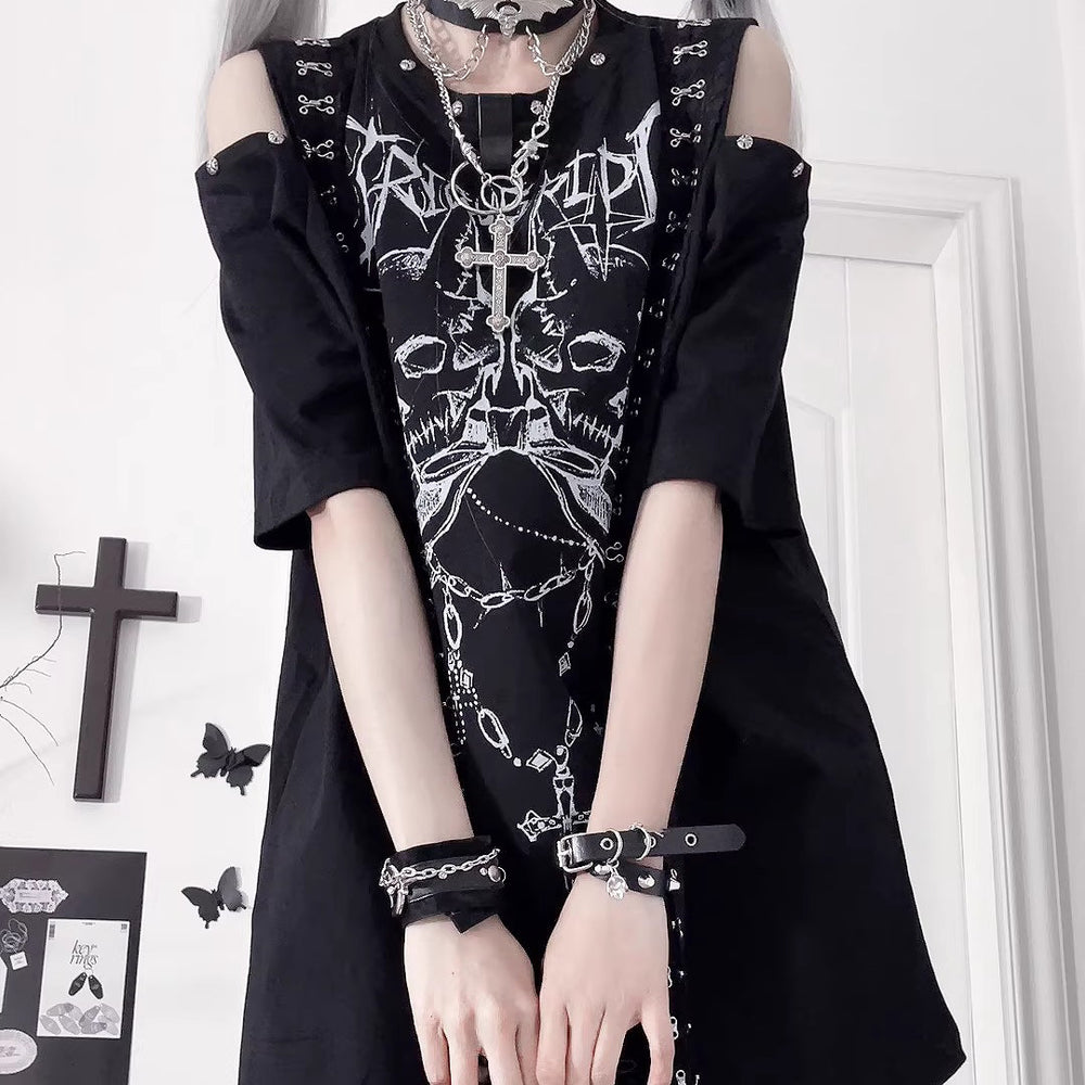 髑髏と十字架のゴシックTシャツ – ManusMachina