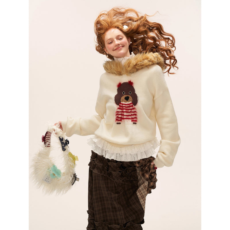 Cute Dog Fur Knit Sweatshirt