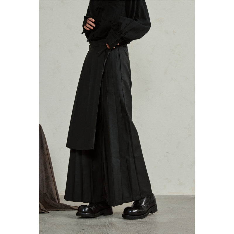 Black Asymmetric Hakama Wide Pants