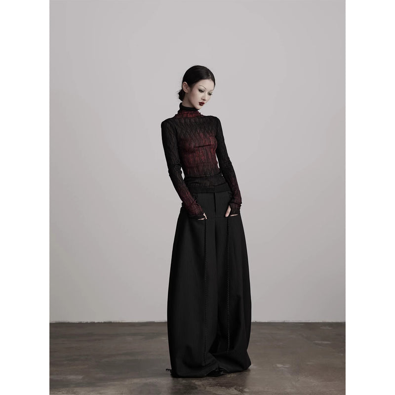 Black Wide Pants with Side Ribbon