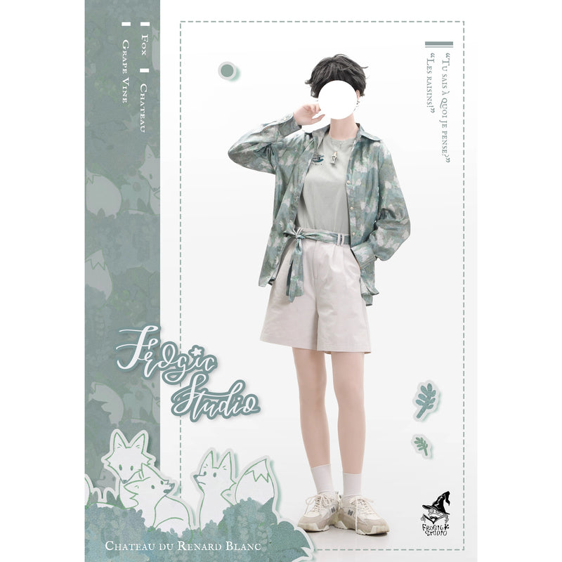 白狐の挿絵シャツ - Aqua Green