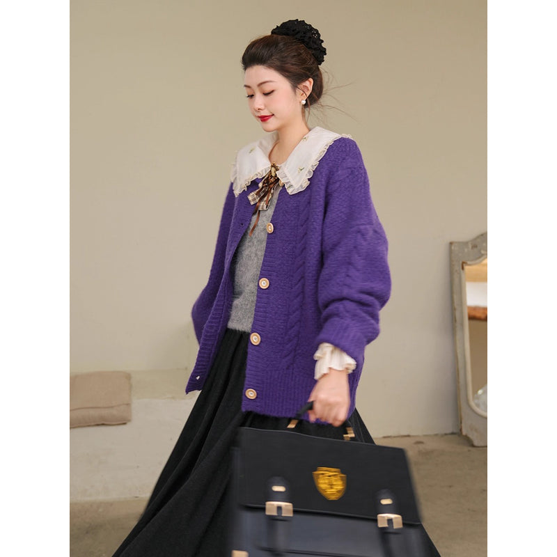 物語のお嬢様のウールニットカーディガン – ManusMachina