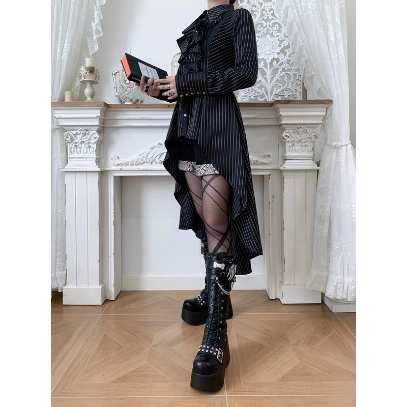 中世貴族のヴィクトリアンテールブラウス - Black Pin Stripe[2025年12月上旬-12月下旬発送予定]