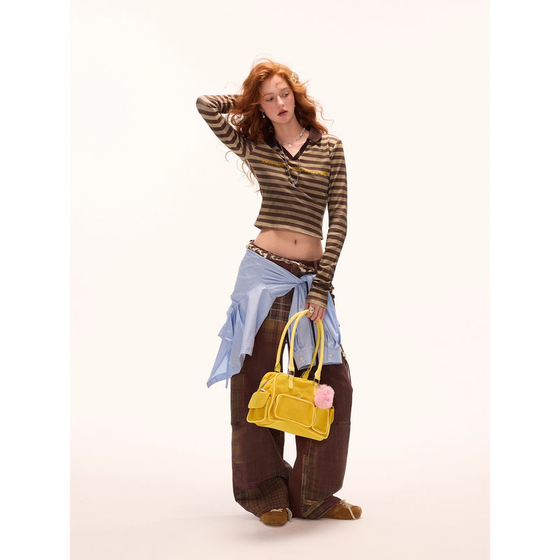 Checkered Vintage Brown Denim Pants
