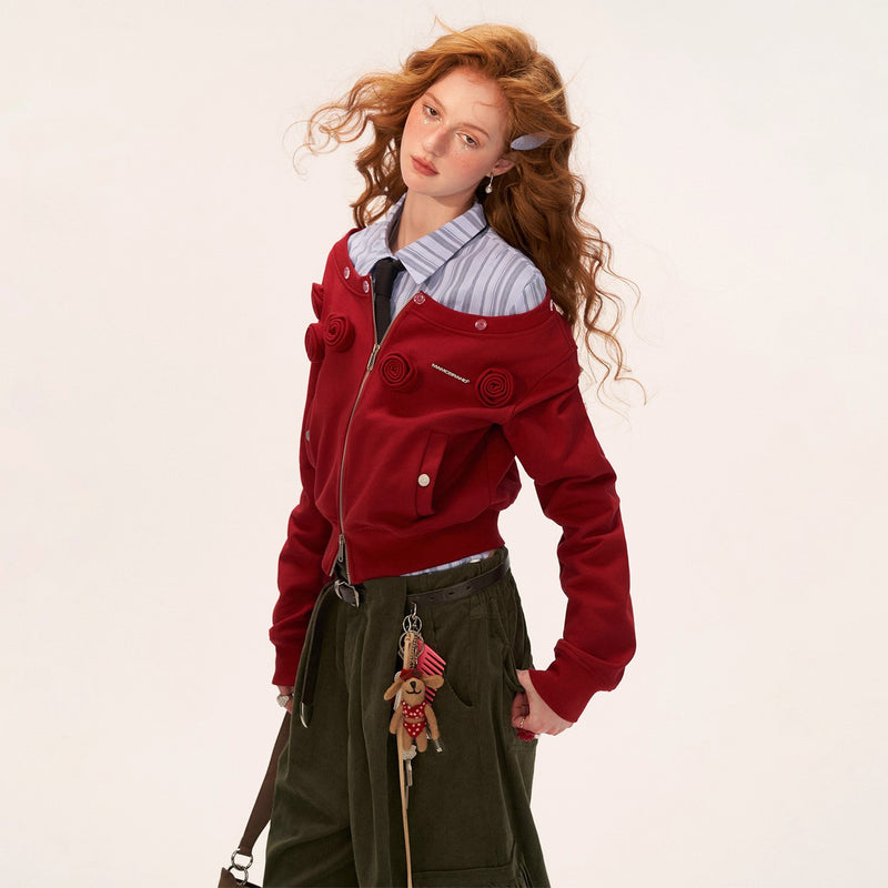 Rose Flower Zip-up Sweat Jacket