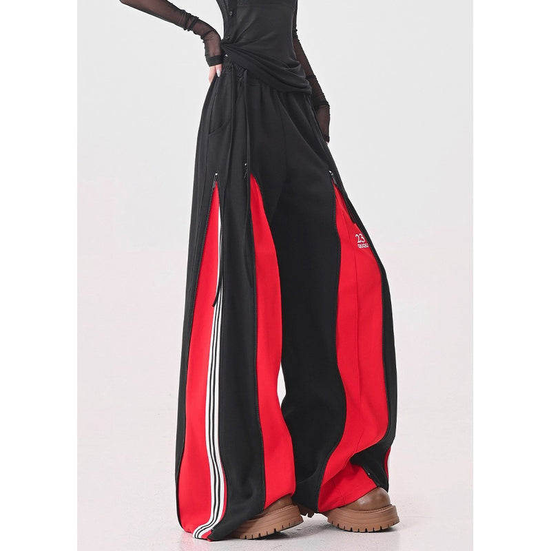 Red Switching Wide Track Pants