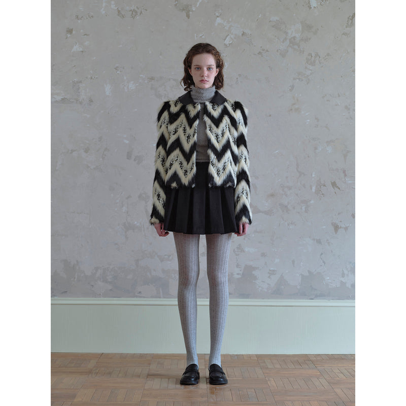 Geometric Pattern and Leather Fur Jacket