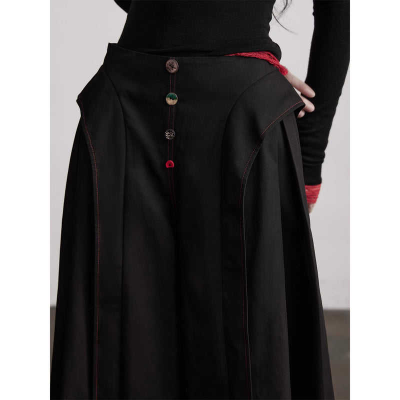 Planet Button Black Wide Pants