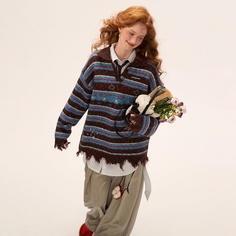 Starry Stripe Polo Knit Top