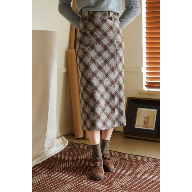 Brown and Gray Plaid Skirt