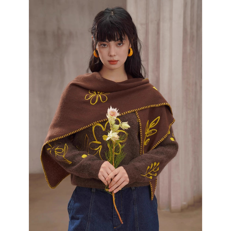 植物の刺繍ニットセーター