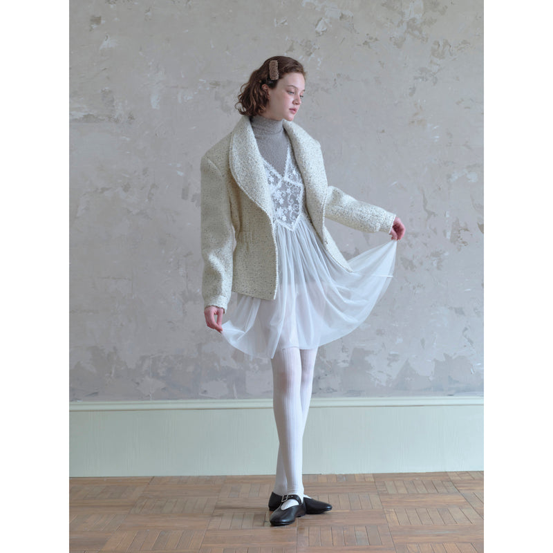 Black Mixed in Cream White Wool Coat