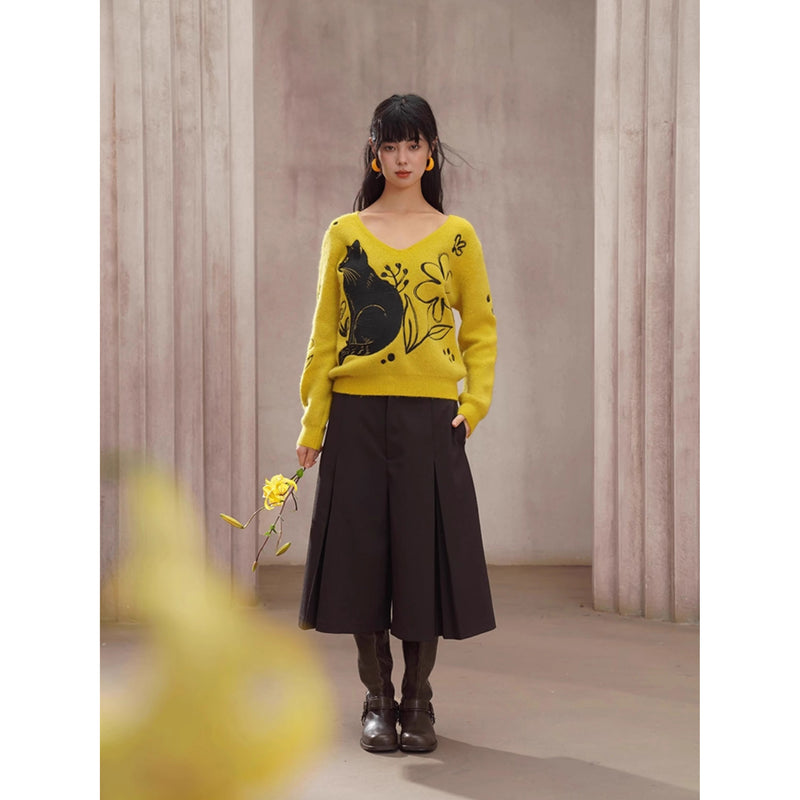 焦茶色のプリーツパンツスカート