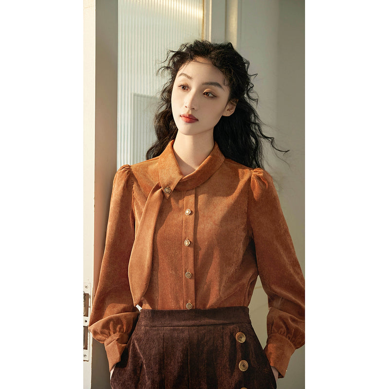 Orange Brown Corduroy Blouse