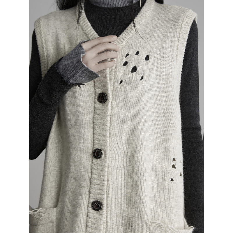 Long Vest Cardigan with Holes