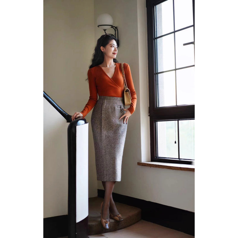 巴里貴婦人レトロニットトップス