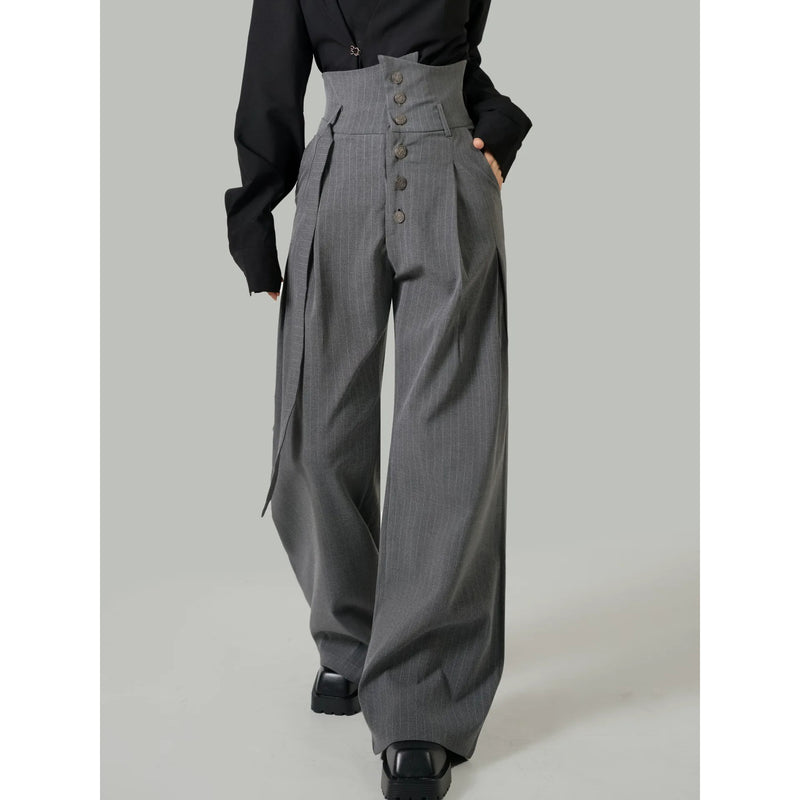 Corset High-Waist Pinstriped Wide-Leg Pants - Gray – ManusMachina