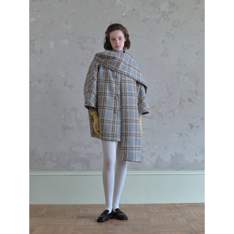 Gray and Yellow Plaid Scarf Coat