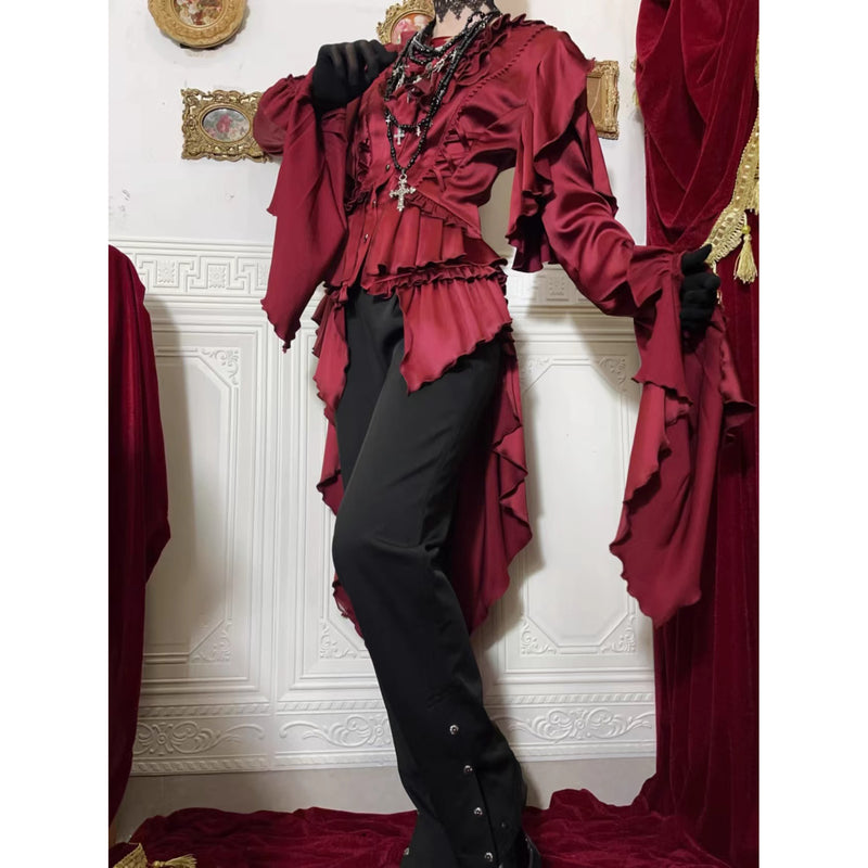 伯爵令嬢のヴィクトリアンテールブラウス - Wine Red[2025年10月上旬-10月下旬発送予定]