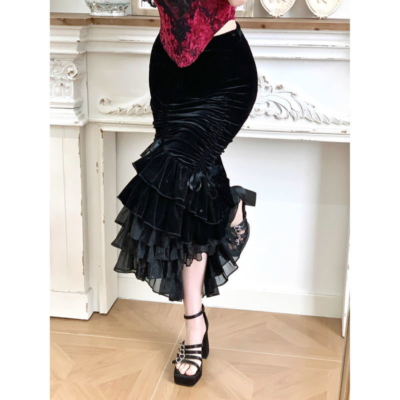 西洋貴族のベルベットマーメイドスカート - Black[2026年2月下旬-3月下旬発送予定]