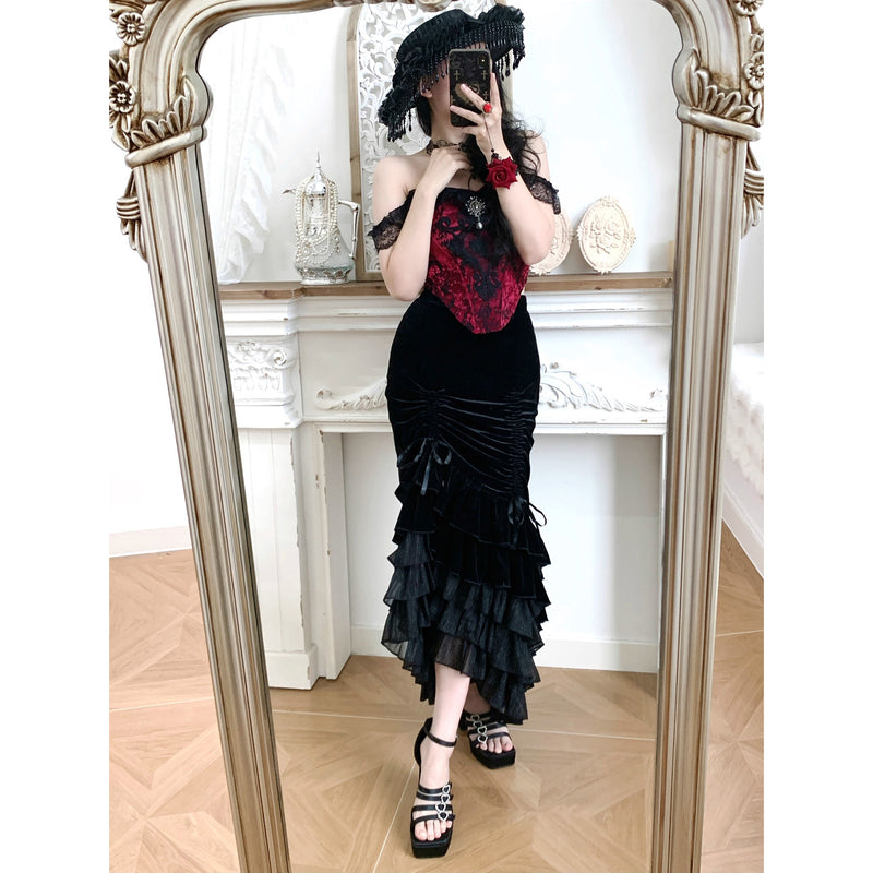 西洋貴族のベルベットマーメイドスカート - Black[2026年2月下旬-3月下旬発送予定]