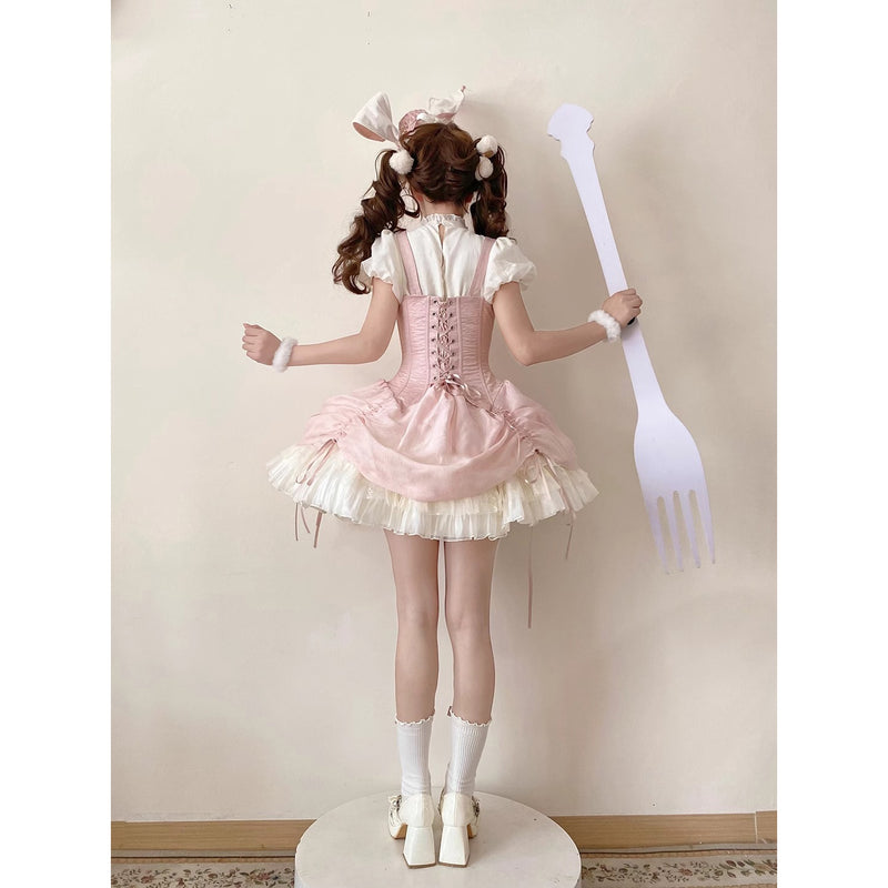 うさぎのお嬢様のコルセットジャンパースカートとフリルブラウス - Pink[2026年2月上旬-3月上旬発送予定]
