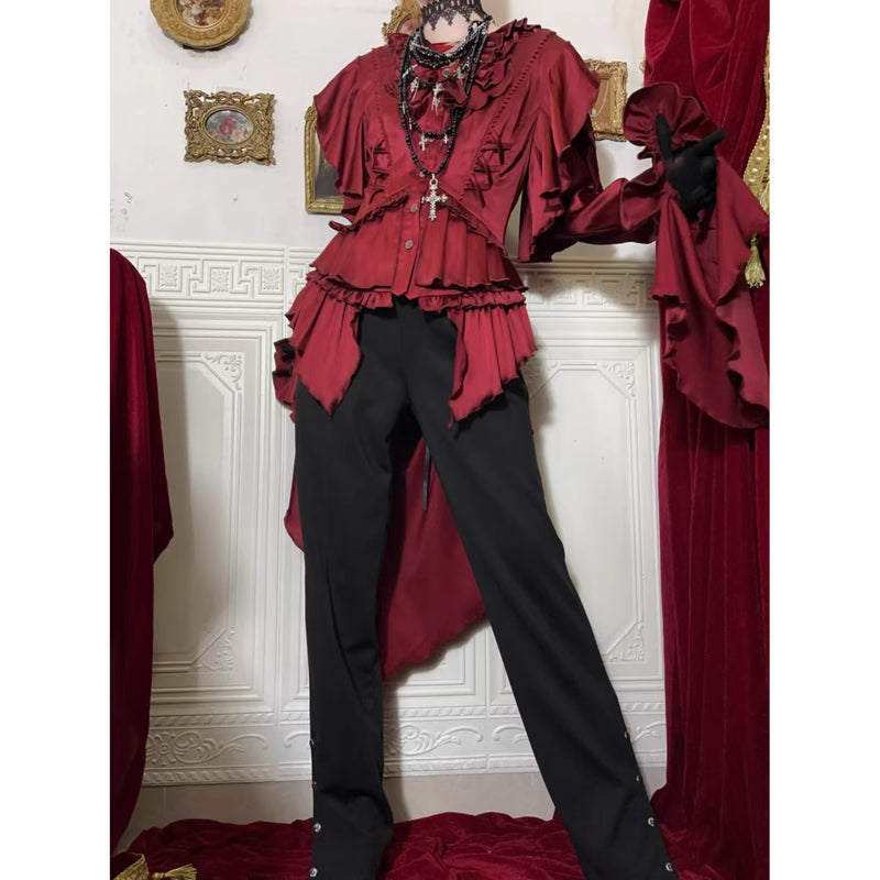 伯爵令嬢のヴィクトリアンテールブラウス - Wine Red[2025年10月上旬-10月下旬発送予定]