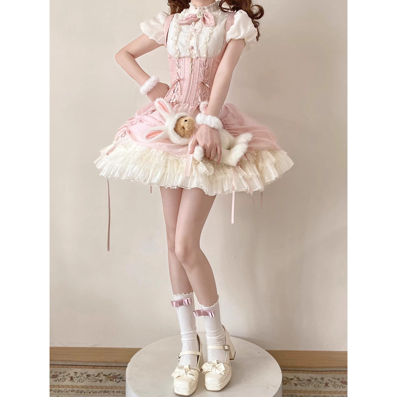 うさぎのお嬢様のコルセットジャンパースカートとフリルブラウス - Pink[2026年2月上旬-3月上旬発送予定]