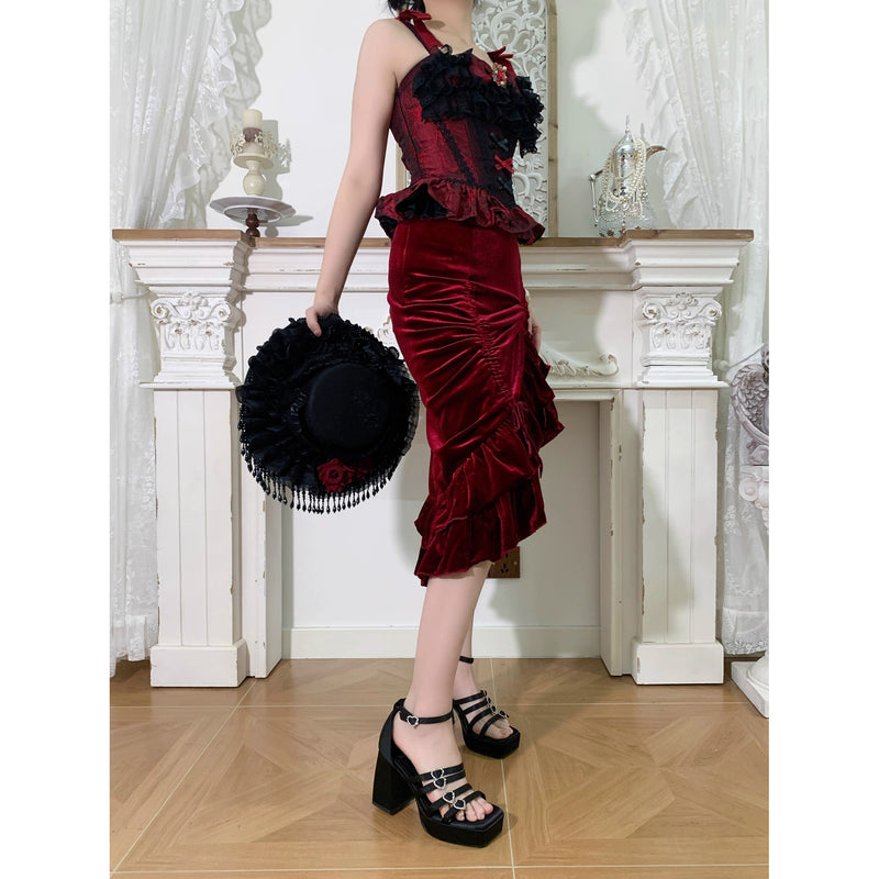 西洋貴族のベルベットマーメイドスカート - Wine Red[2026年2月下旬-3月下旬発送予定]