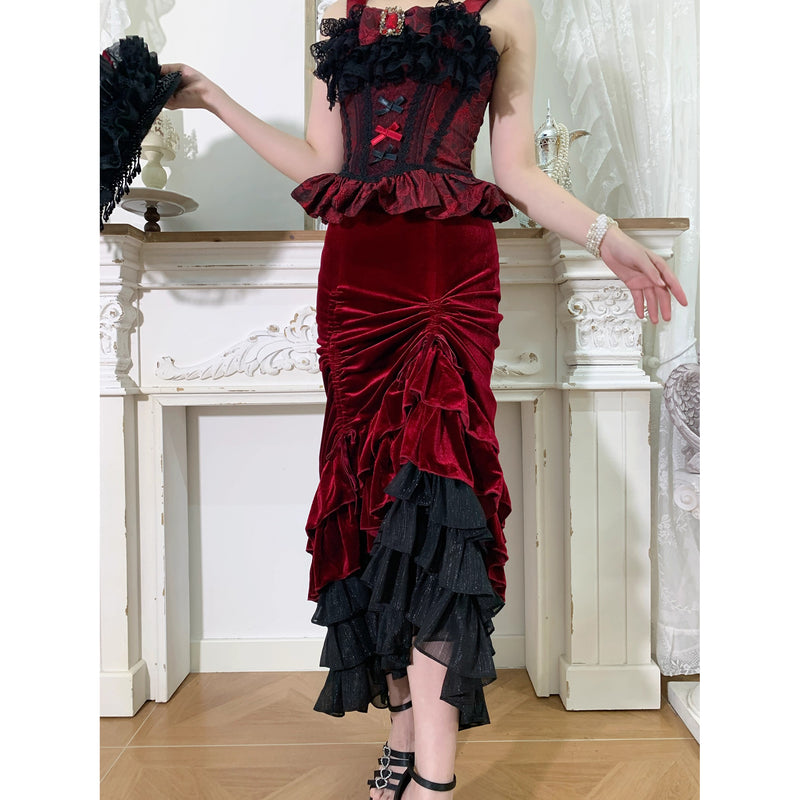西洋貴族のベルベットマーメイドスカート - Wine Red[2026年2月下旬-3月下旬発送予定]